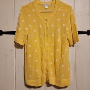 Christopher & Banks Womens Cardigan Sweater Button Up Polka-dot Yellow Size L